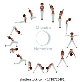  Collection of yoga poses. Vector illustration of young woman in various poses of yoga. Asana set.