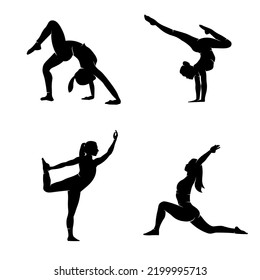 A Collection Of Yoga Silhouette Poses. A Movement To Calm Down