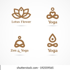 Collection of yoga, zen, meditation icons, colorful elements and symbols