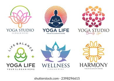 Collection of Yoga, Zen, Spa and Meditation logos ,icons and elements. Style minimalist . Vector illustration