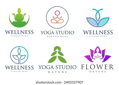 Collection of Yoga , Zen , Spa and Meditation logos , icons and elements . Style minimalist . Vector illustration