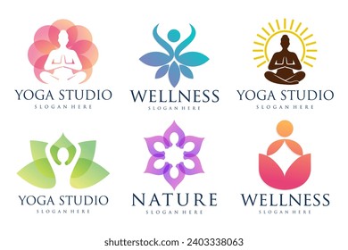 Collection of Yoga , Zen , Spa and Meditation logos ,  icons and elements. Style minimalist . Vector illustration