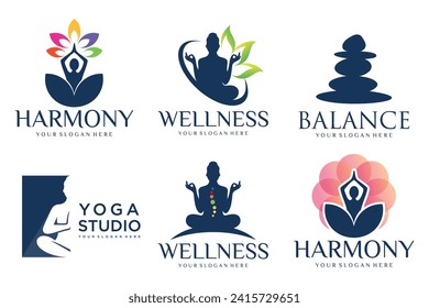 Collection of Yoga, Zen, Spa and Meditation logos ,icons and elements. style minimalist. Vector illustration