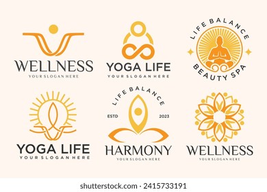 Collection of Yoga, Zen, Spa and Meditation logos ,icons and elements. style minimalist. Vector illustration