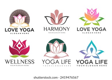 Collection of Yoga, Zen, Spa and Meditation logos ,icons and elements. style minimalist . Vector illustration