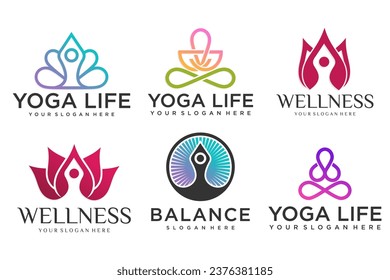 Colección de logotipos de Yoga, Zen, Spa y Meditación, iconos y elementos.estilo minimalista.Diseño vectorial