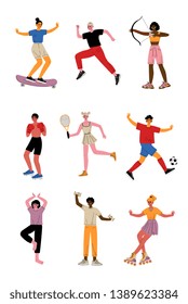 Collection of Young People Doing Different Kinds of Sports, Professional Athletes Characters in Sportswear with Sports Equipment, Active Healthy Lifestyle Vector Illustration