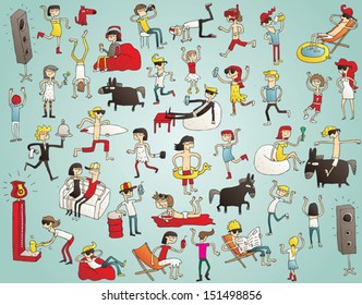 Collection of young people having fun (isolated), dancing, drinking etc. Illustration is hand drawn, elements are isolated and is in eps10 vector mode. 