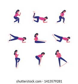 Woman doing Double leg stretch with resistance band exercise. Flat vector  23166853 Vector Art at Vecteezy