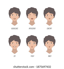 Collection of young women  icons with different emotions on the face made in flat style vector.  Facial expression. Different characters. Easy to use for social media or web site. 