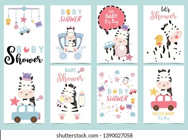 Collection of zebra baby shower set with hat,star,car and duck