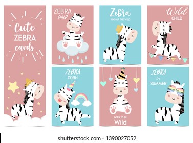 Collection of zebra party set with hat,cloud,star,rain,heart,flag
