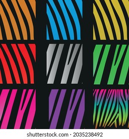 Collection of zebra pattern backgrounds with 9 various colors. great for website background, textures and fashion print