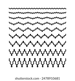 Collection of zigzag curve lines set isolated vector illustration on white background.