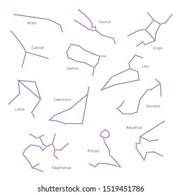 Collection of zodiac constellations. Ancient celestial elements in vector. Astrological clipart set.