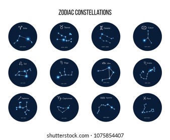 Collection of Zodiac constellations and horoscope signs vector illustration