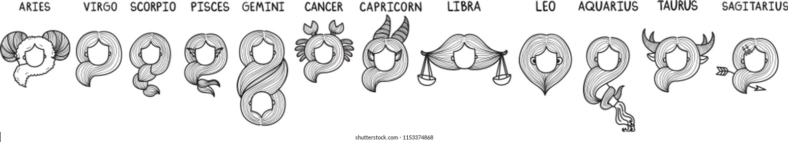collection of zodiac sign icon hand drawn illustration,for your design