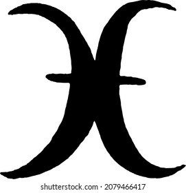 Collection of zodiac signs, hand drawn with ink brush. Vector graphics pisces