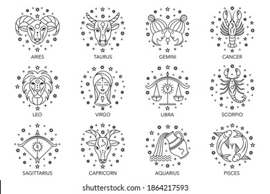 Collection zodiac signs white background  Line art icons 
