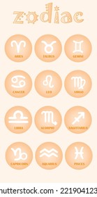 Colección de signos de zodiaco, iconos de arte de línea blanca simple arte de color pastel lindo. Ilustración vectorial plana que contiene símbolos de horóscopo. Fácil de decorar.
