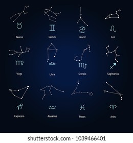 Constellations Collection 12 Zodiac Signs Titles Stock Vector (Royalty ...