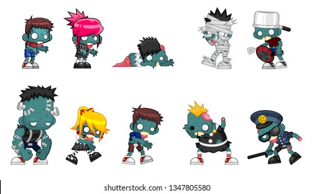 Collection of zombie character illustration for halloween and horror theme