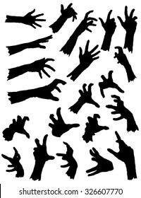 Collection of Zombie Hands in different poses. Vector Zombie Hand Silhouettes.