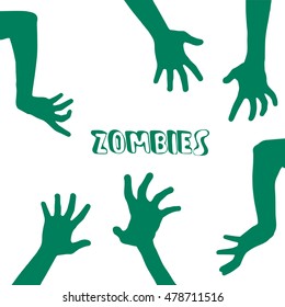 Collection of Zombie Hands in different poses. Vector Zombie Hand Silhouettes