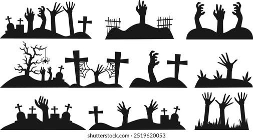 Collection Zombie Hands Silhouette Vector