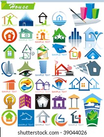 COLLECTION_5 Exclusive Series of House vector Icons for Web and Construction or Real Estate concept with color ideas. Abstract creative element set of corporate templates. Place your own company name.