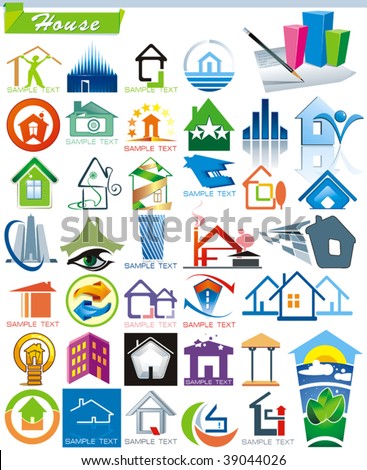 COLLECTION_5 Exclusive Series of House vector Icons for Web and Construction or Real Estate concept with color ideas. Abstract creative element set of corporate templates. Place your own company name.