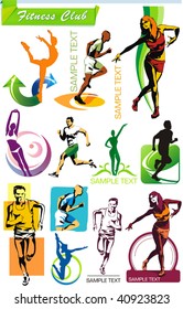 COLLECTION_8 Exclusive Series of Sports Icons and Fitness Club symbols with modern ideas. Vector color set for Web. Abstract creative element templates.