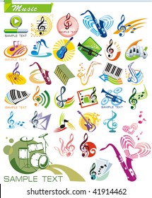 COLLECTION_9 Exclusive Series of Musical instruments vector Icons and music symbols with modern ideas. Color Design Set for Web. Abstract creative element templates.