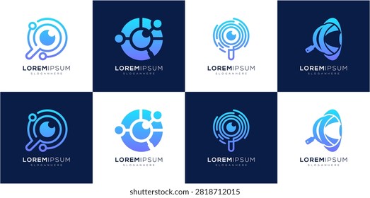Collections of Abstract Eye and Magnifier Tech Logo Template. Advanced Visual Search and Data Analytics vector icon symbol.	
