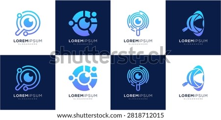 Collections of Abstract Eye and Magnifier Tech Logo Template. Advanced Visual Search and Data Analytics vector icon symbol.	
