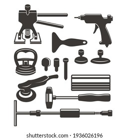 a collections of auto dent or pdr tools icon, vector art.