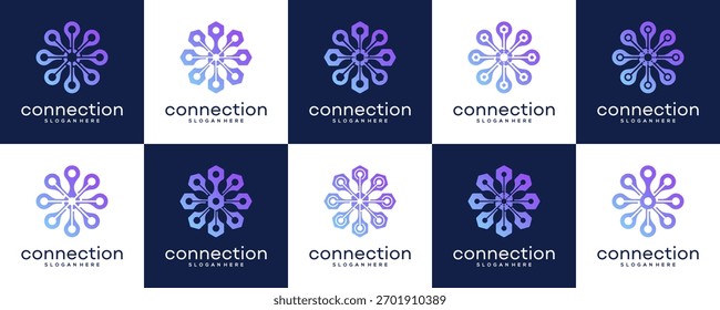 Collections of Circular Dots and Stripe Technology Logo Design Inspirations. Abstract Vector of Tech Connection in Spiral Shape.	

