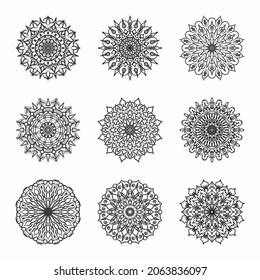 Collections Circular pattern in the form of a mandala for Henna, Mehndi, tattoos, decorations. Decorative decoration in ethnic oriental style. Coloring book page.