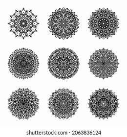 Collections Circular pattern in the form of a mandala for Henna, Mehndi, tattoos, decorations. Decorative decoration in ethnic oriental style. Coloring book page.