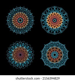 Sammlungen Kreislaufmuster in Form einer Mandala für Henna, Mehndi, Tattoos. Farbige Buchseite.