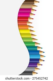 Collections of colour pencils  in curved concept. vector illustration