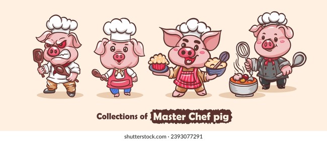 collections of cute master chef pig.
Vector illustration.