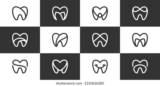 Collections of dental clinic logo design with line art style and simple minimalist design graphic vector illustration. Symbol, icon, creative.