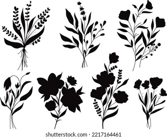 Collections of Flowers set isolated vector Silhouettes