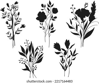 Collections of Flowers set isolated vector Silhouettes