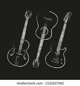 Collections of guitars vector illustration on black background for web or print use