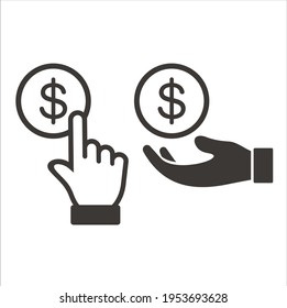 a collections of hand and doolar coin, vector art.