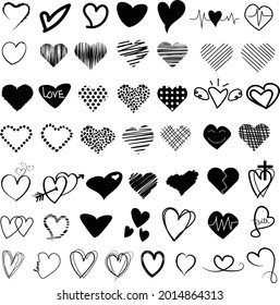 collections of Heart Silhouette shape Hand drawn Brush vector Illustration Eps10