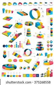 Collections of infographics 3D design diagrams. Various color templates, charts, schemes, boxes, pie graphs, bubbles for print or web design. Vector illustration.
