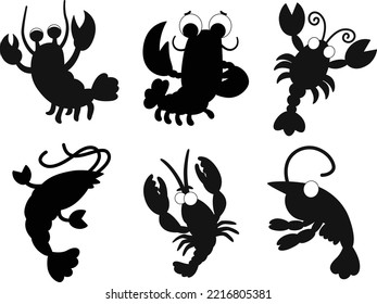Collections of Lobster isolated vector Silhouettes